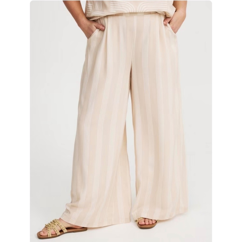 Torrid Dream Stripe Cement Challis Wide Leg High Rise Pant 2X Short NEW